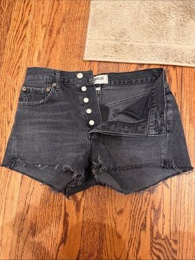 Agolde Black Distressed High-Rise Denim Shorts
